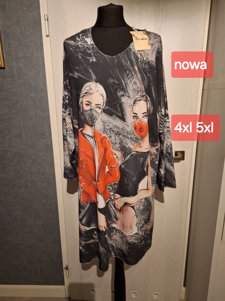 Nowa tunika 4xl 46 5xl długi rękaw modna