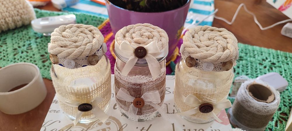 3 potes de vidro artesanais