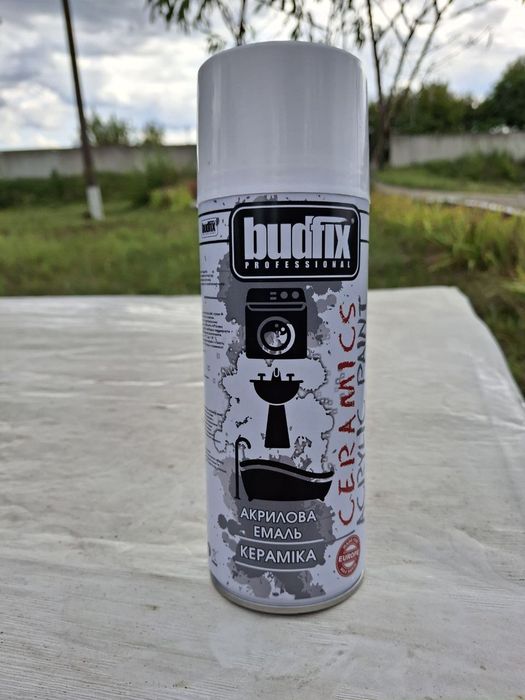 Краска эмаль акриловая керамическая в баллончике белая BUDFIX 400 мл
