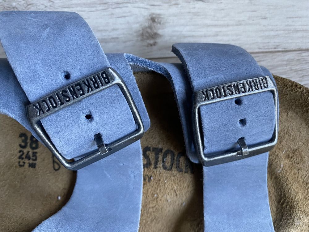 Sandały Birkenstock 38 24,5 Milano błękitne szare skórzane