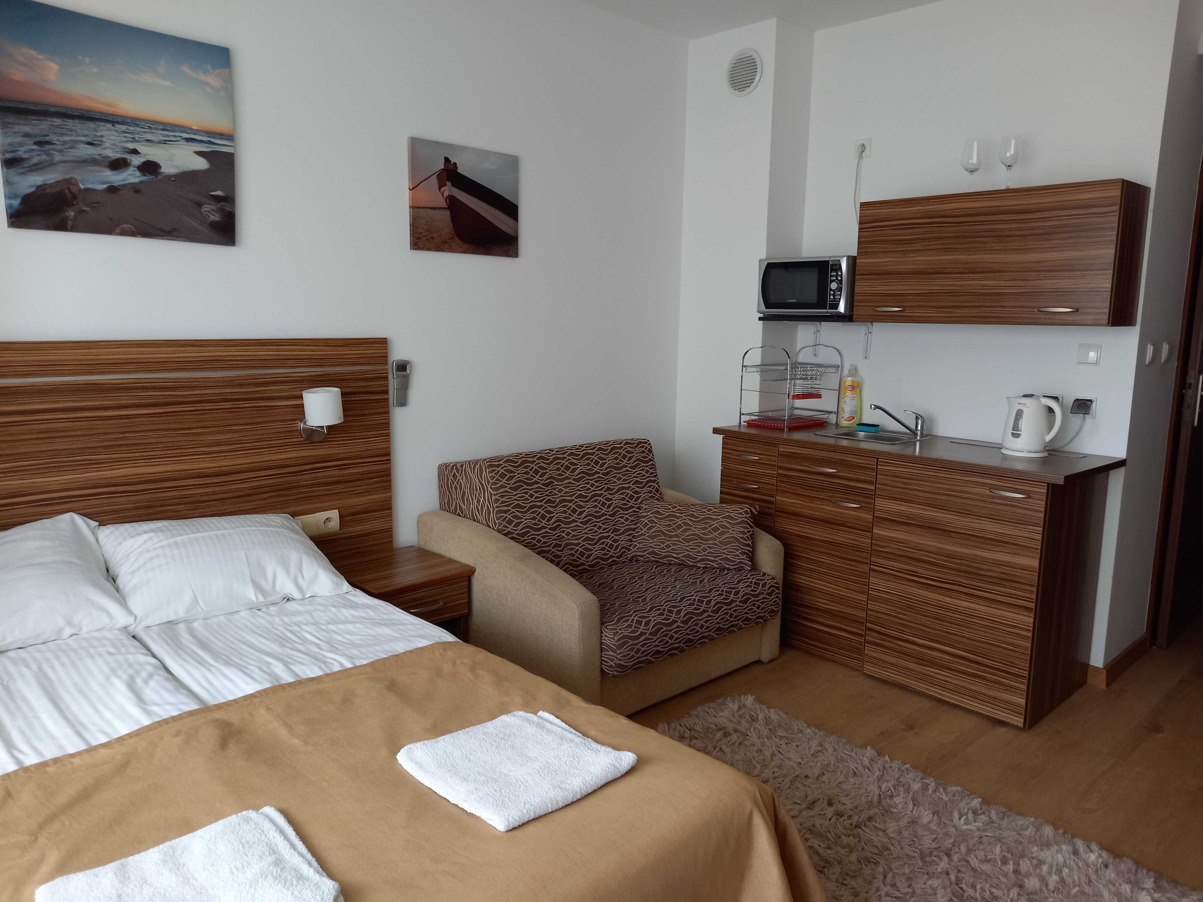 Apartament Kołobrzeg Arka przy plaży widok na morze aneks kuchenny