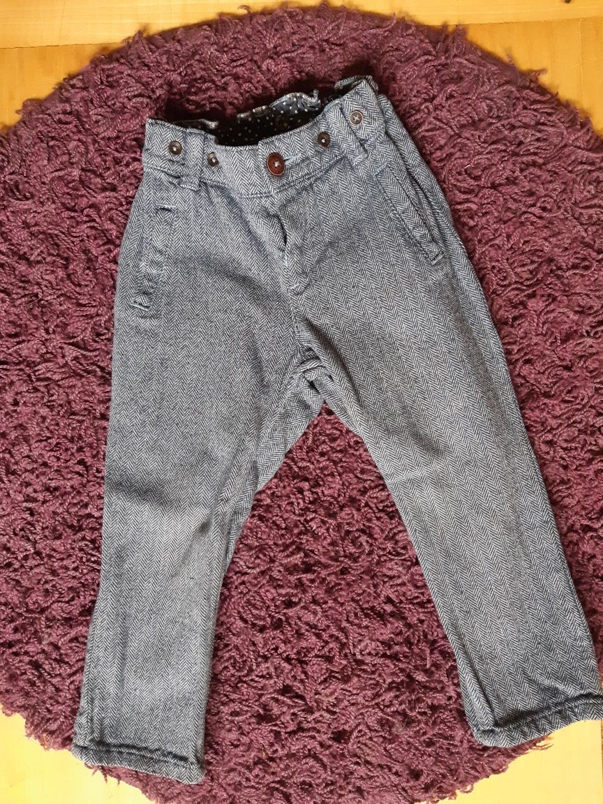 dwie pary spodni H&M ciepłe jodełkowe i granatowe, r. 86 92