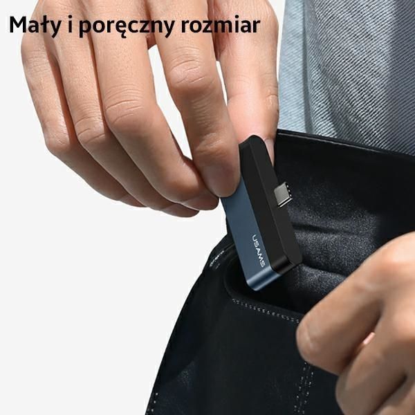 Rozdzielacz USB-C 3.0/USB-C/Micro SD, HUB Usams, Szary