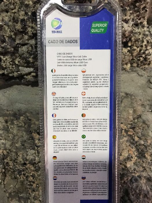 Cabo carregador Micro USB - 1,5 metros - Novo / Selado