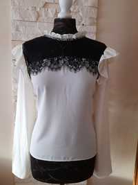 Nowa elegancka bluzka Zara Basic 38/40 ecru czarna koronka vintage