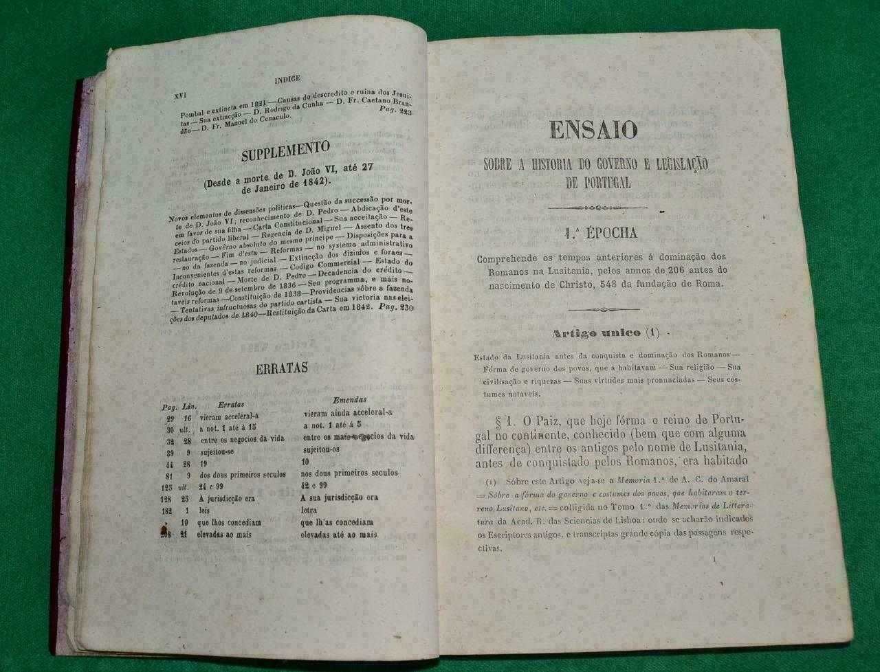Ensaio de 1861 Sobre A Historia Do Governo E Da Legislacao De Portugal