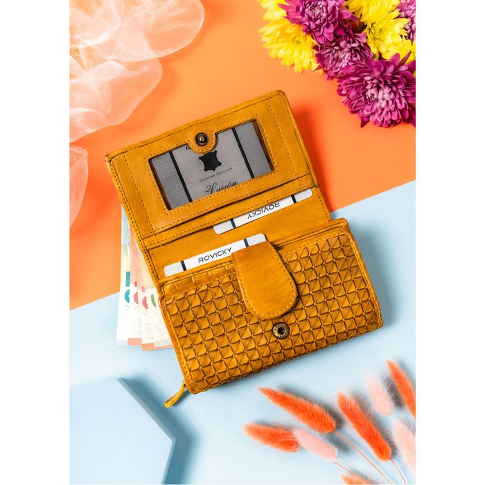 klasyczny portfel damski do torebki z geometrycznym wzorem - rovicky