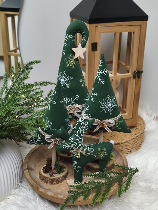 Zestaw choinek z reniferkiem handmade
