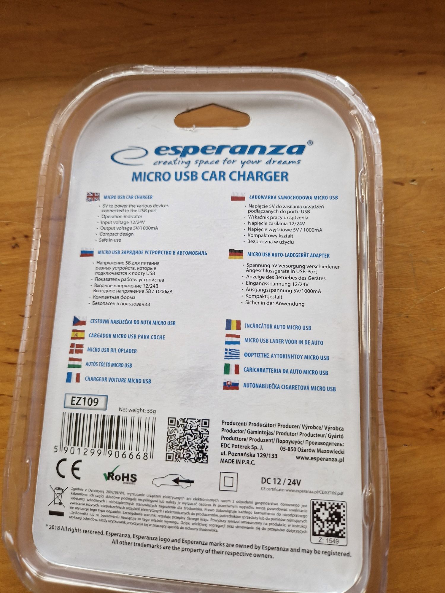 Ładowarka samochodowa Esperanza  nowa
