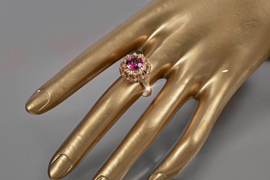 Radziecki 14k 585 złoty pierścionek z różowego złota Rubinem  vrc059