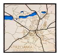 Drewniana Mapa dowolnego miasta 30cm Poznań, Katowice, Białystok