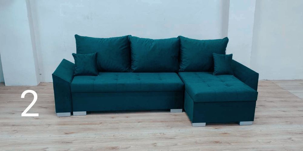 Narożnik z funkcją spania i pojemnikiem na pościel