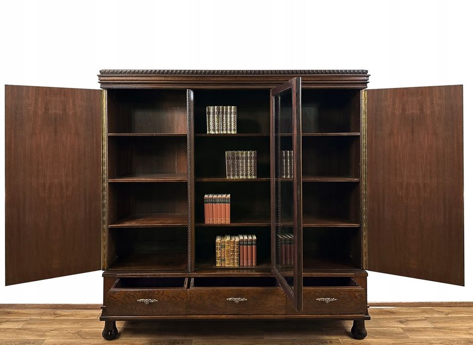 BIBLIOTEKA gabinetowa ANTYK WITRYNA szafa rzeźby z owocami 3 szuflady