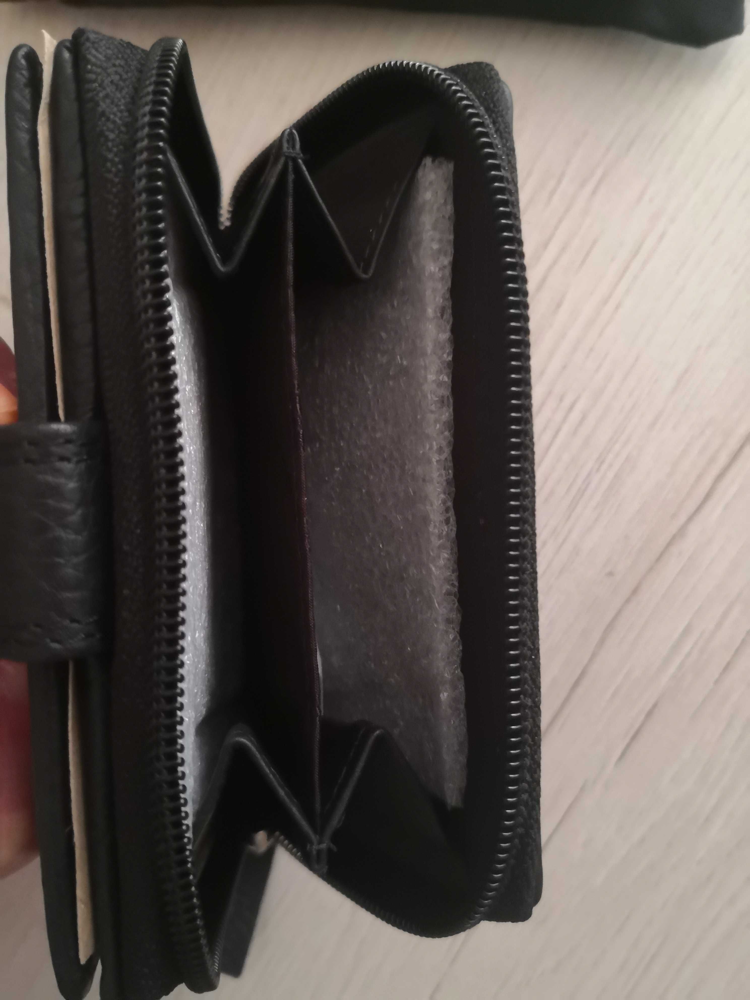 Portfel skórzany damski czarny mały Peterson NOWY w etui skóra
