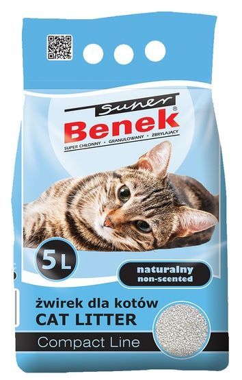 Drobny żwirek zbrylający dla kota Super Benek Usuwa grzyby/bakterie 5L