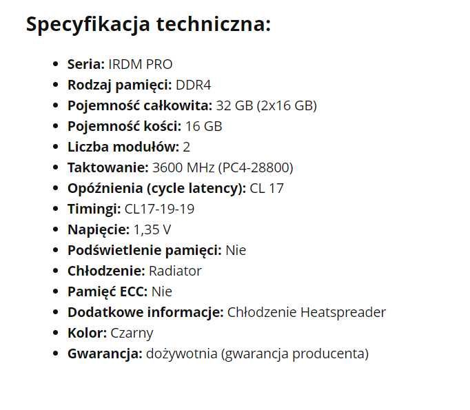 Pamięć RAM GOODRAM IRDM PRO 16GBx2 3600 Mhz (32GB) DDR4 CL17 Dual