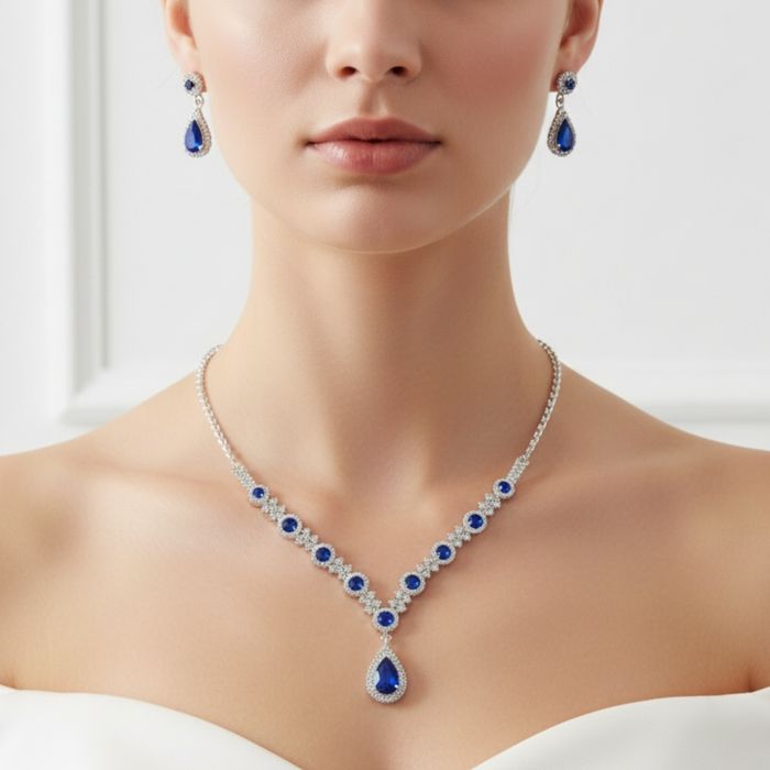 Komplet zestaw kropla naszyjnik kolczyki nowy niebieski okazja łezka