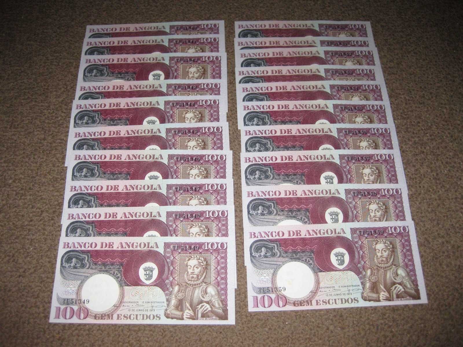 Lote de 20 Notas de Angola "100 Escudos" com Números Seguidos/Novas!