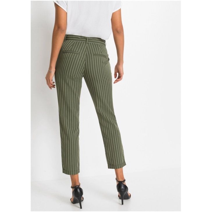 bonprix khaki spodnie damskie chinosy cygaretki 7/8 z wiązaniem 38-40