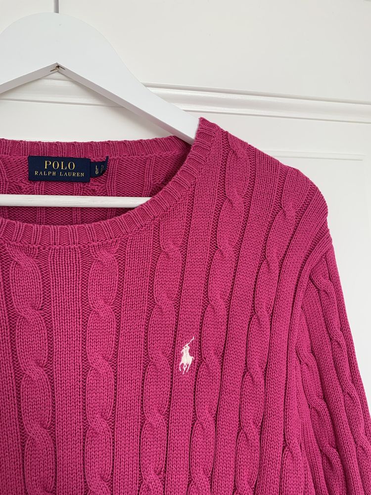 Polo Ralph Lauren round sweter z okrągłym dekoltem warkocz fuksja