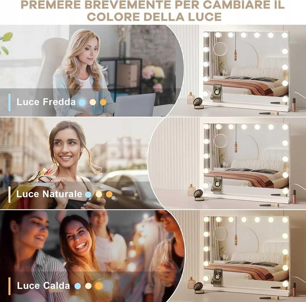 Lustro Hollywood LED 58x46 z głośnikiem Bluetooth Dripex
