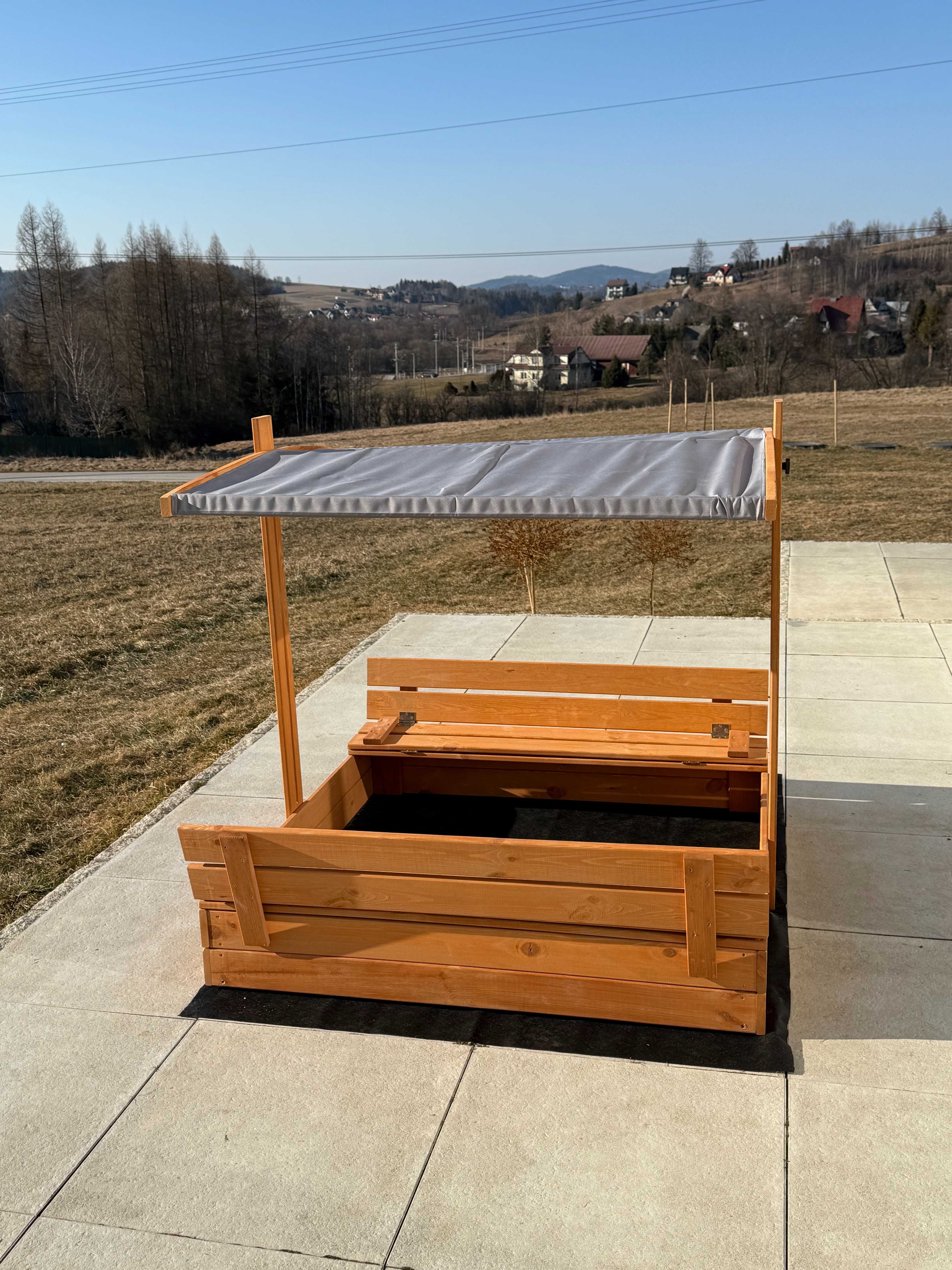 drewniana piaskownica z daszkiem, parasolem - producent