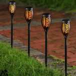 Zestaw Lampa Solarna Ogrodowa 4x Wbijana LED Pochodnia Latarnia  Efek