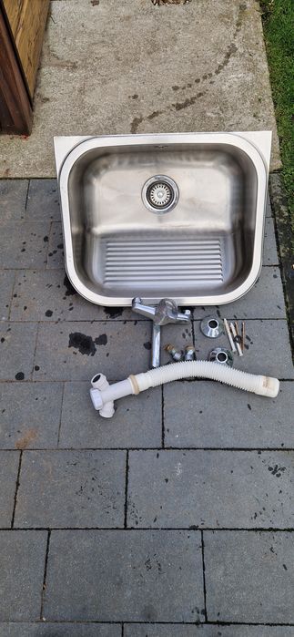 Zlewozmywak stalowy gospodarczy + bateria