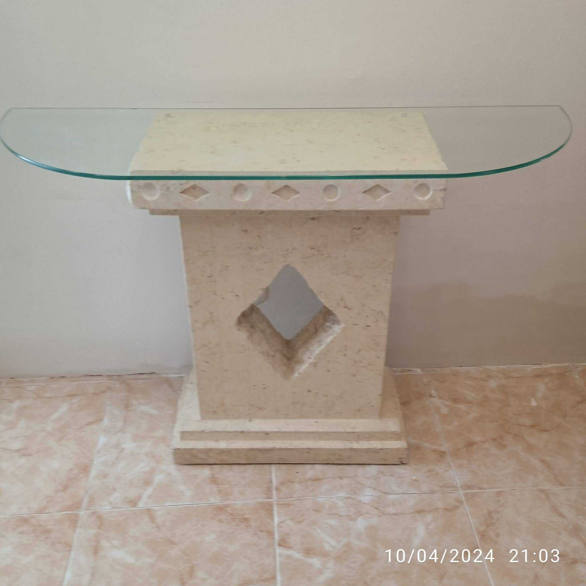 Conjunto móveis sala pedra e vidro