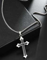 łańcuszek srebrny z krzyżem ŚLICZNY nowy okazja