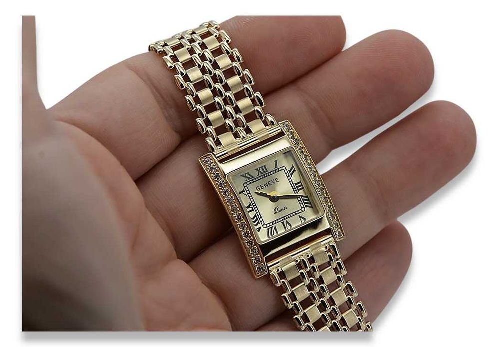Złoty zegarek damski 14k 585 włoski Geneve lw035ydgb&lwb001y
