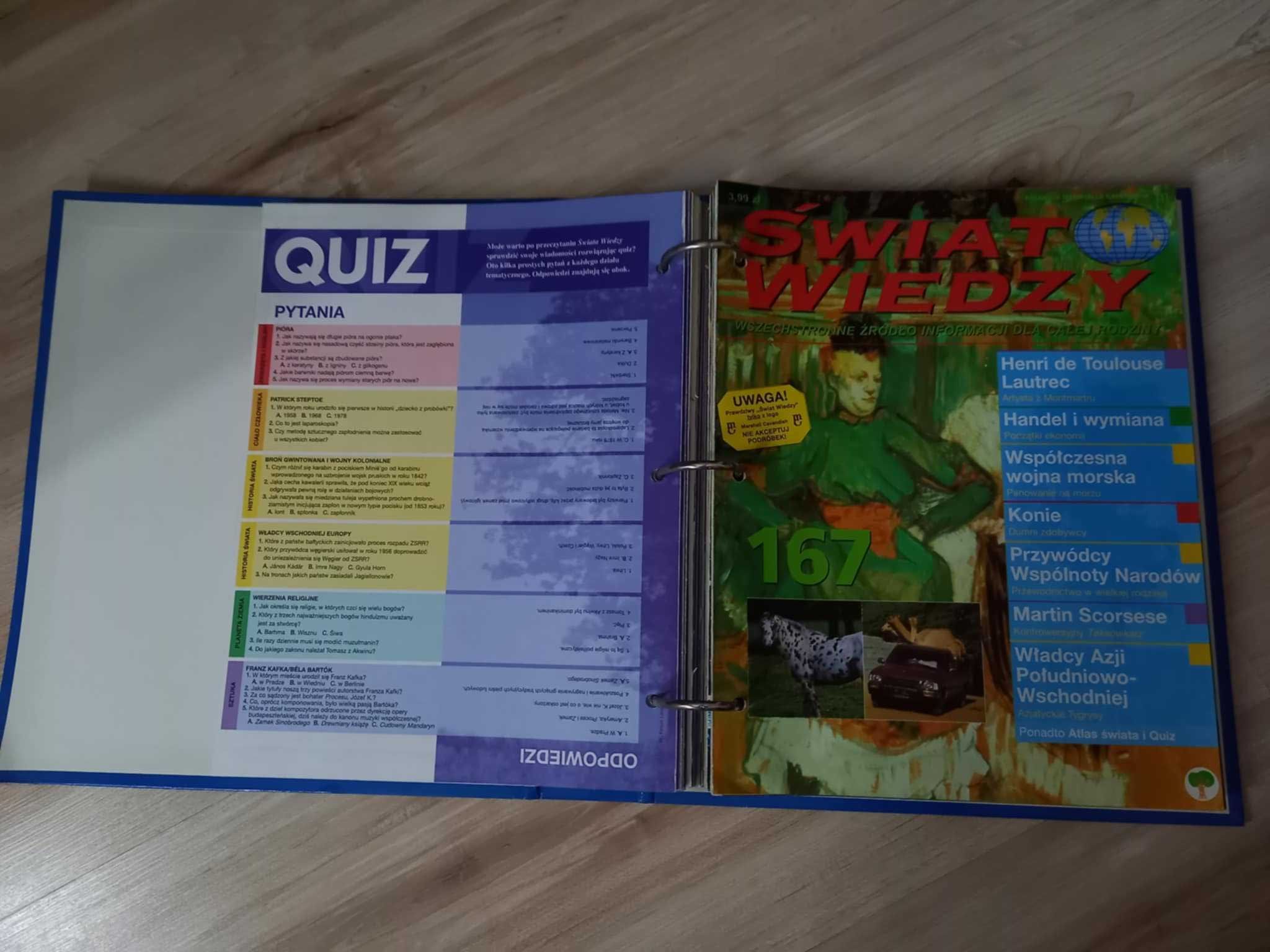 Pełny zestaw - kolekcja - Świat Wiedzy z segregatorami + 4 dodatki