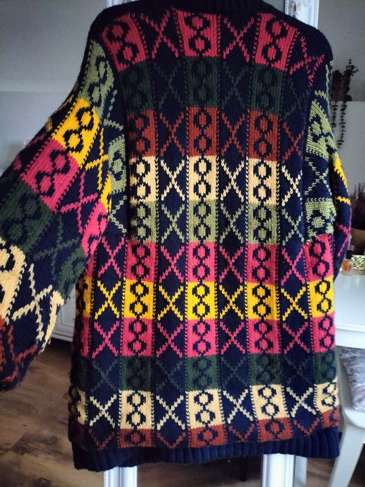 Kardigan długi ciepły na podszewce XL