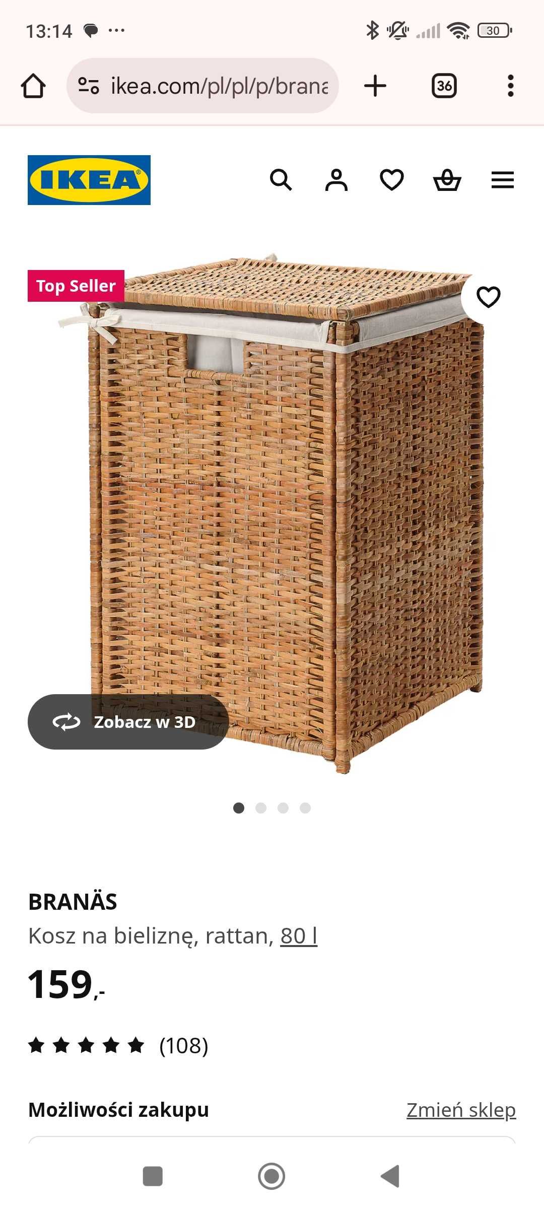 Kosz bieliźniany rattanowy Ikea, model Branas