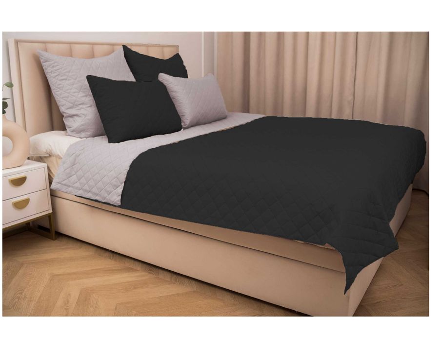 Narzuta na łóżko dwustronna siwy/czarny 160x200cm pikowana