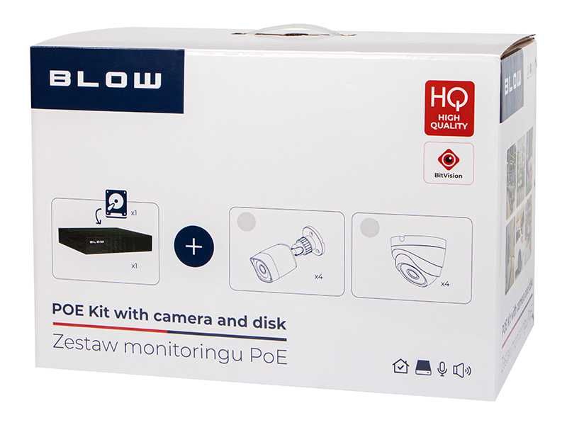 Zestaw monitoringu PoE BLOW 4x8MP 2TB 4x kamery tubowe 8MP dysk HDD2TB