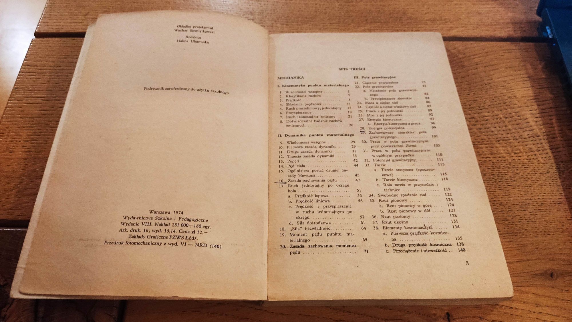 Fizyka kl. I technikum, LZ 1974