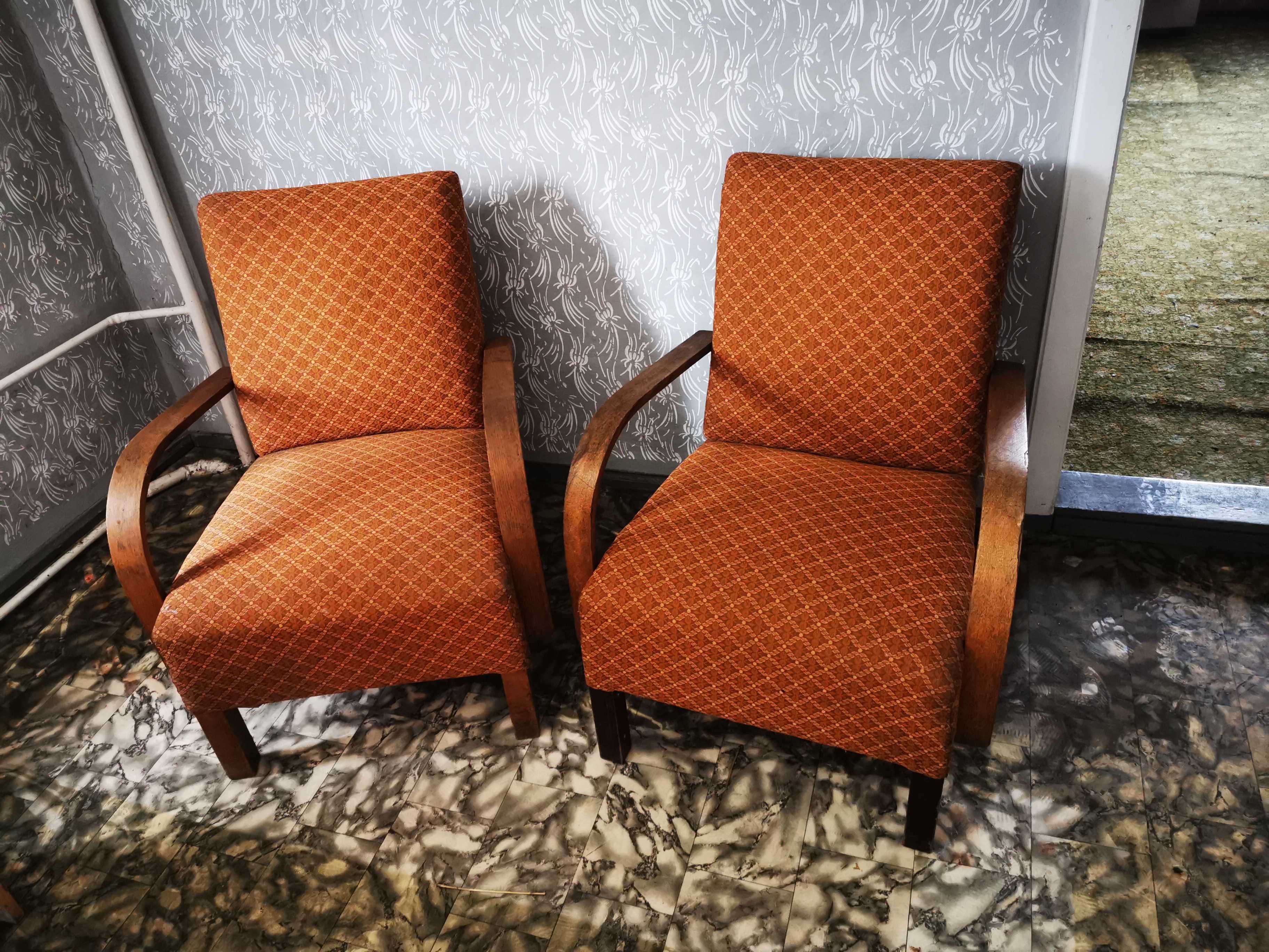 Zestaw 2 foteli PRL Retro Vintage Art Deco Złoty Pomarańcz