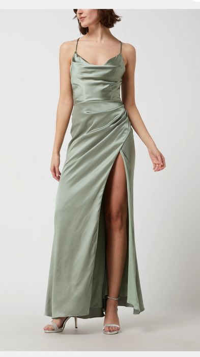 Magic Nights suknia wieczorowa z satyny w kolorze miętowym satyna 40 L