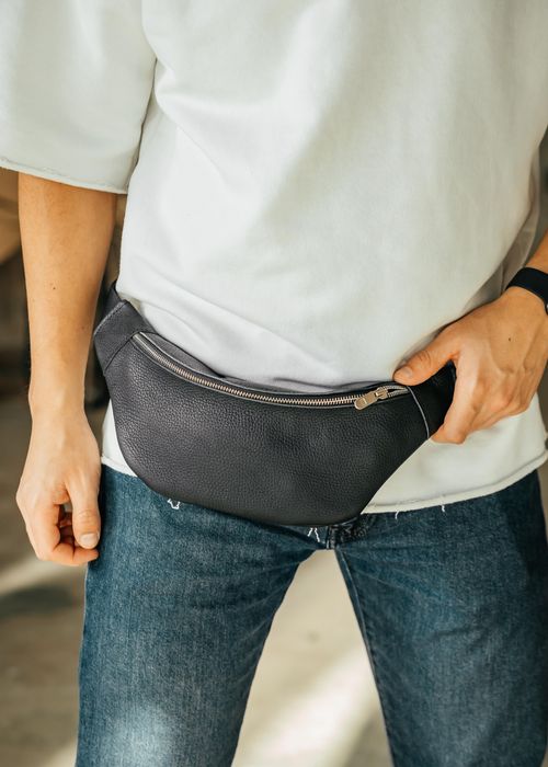 Мужская кожаная бананка, сумка через плечо, поясная сумка черная