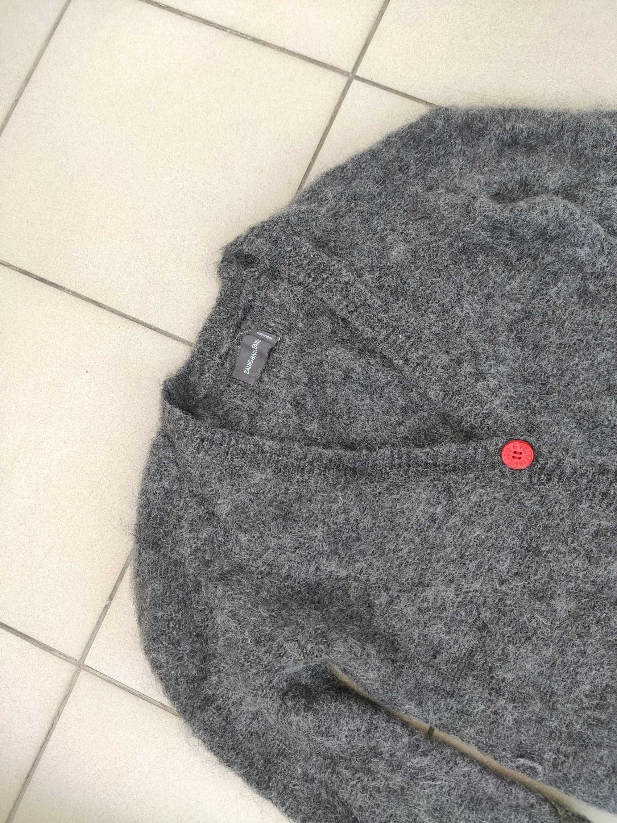 Sweter Zadig & Voltaire kardigan damski długi moher wełna szary r. S