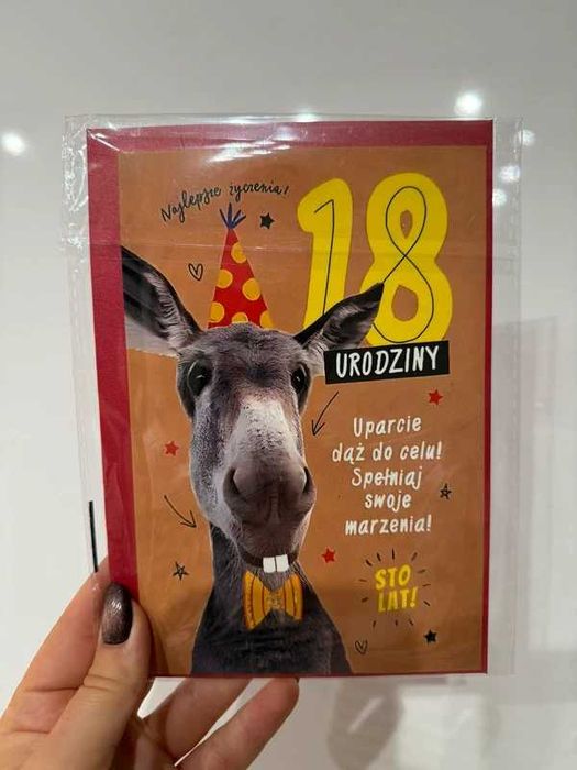 Kartka urodzinowa śmieszna z życzeniami na 18 urodziny osiemnastkę