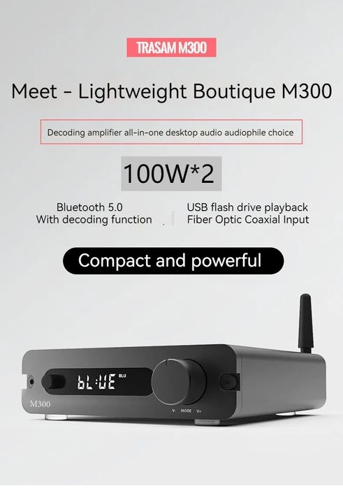 Trasam M300, 2х100w, класс D, DAC 32/192, Opt, BT , USB, PC, Coax