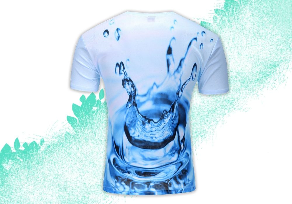 T-shirt 3D gota de àgua em gráfico de impressão -Manga curta de verão