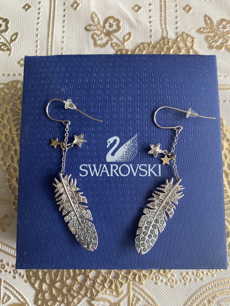 UNIKAT nowe kolczyki Swarovski pióra piórka gwiazdki