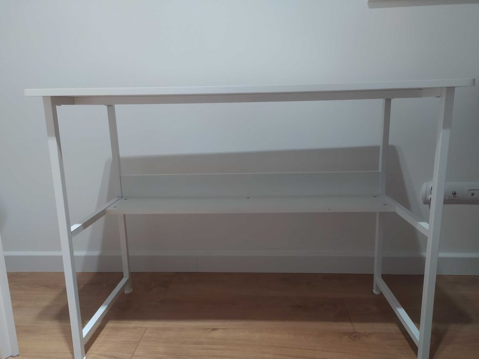 Biurko komputerowe stolik loft białe z półką 100 cm