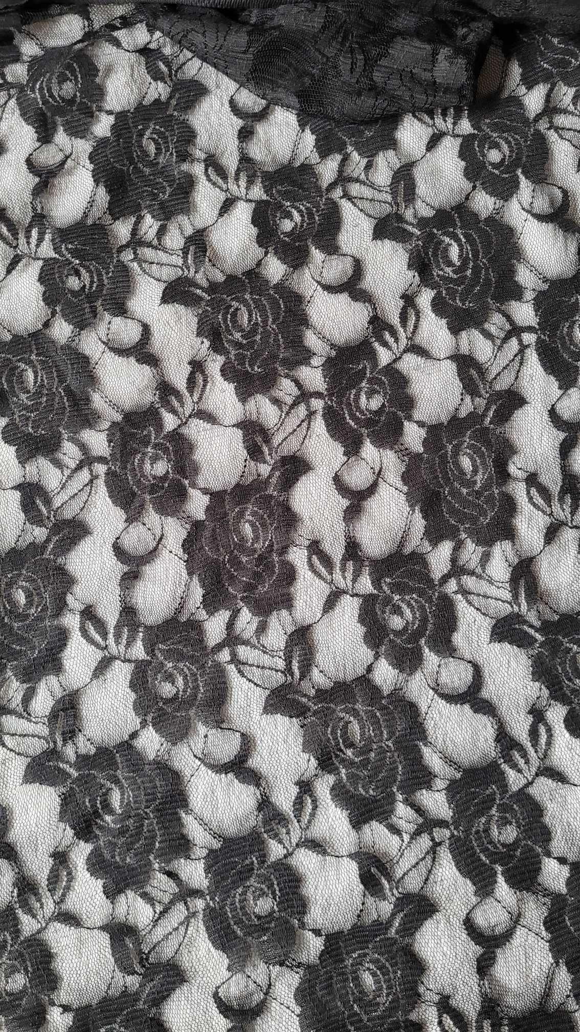 Koronka czarna elastyczna dzianina tkanina róże wzór