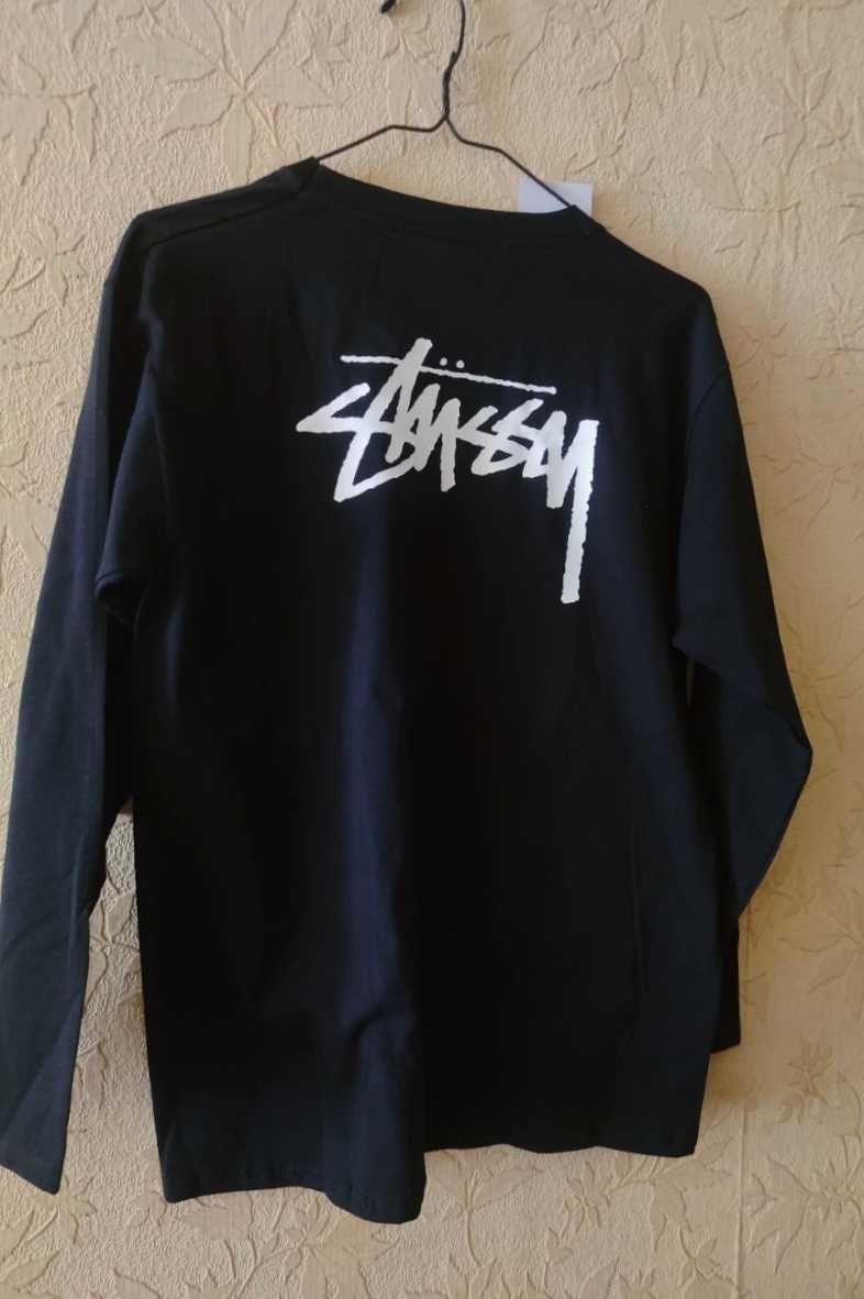 Чорний лонгслів Stussy Spray Logo унісекс Стусси Стасси