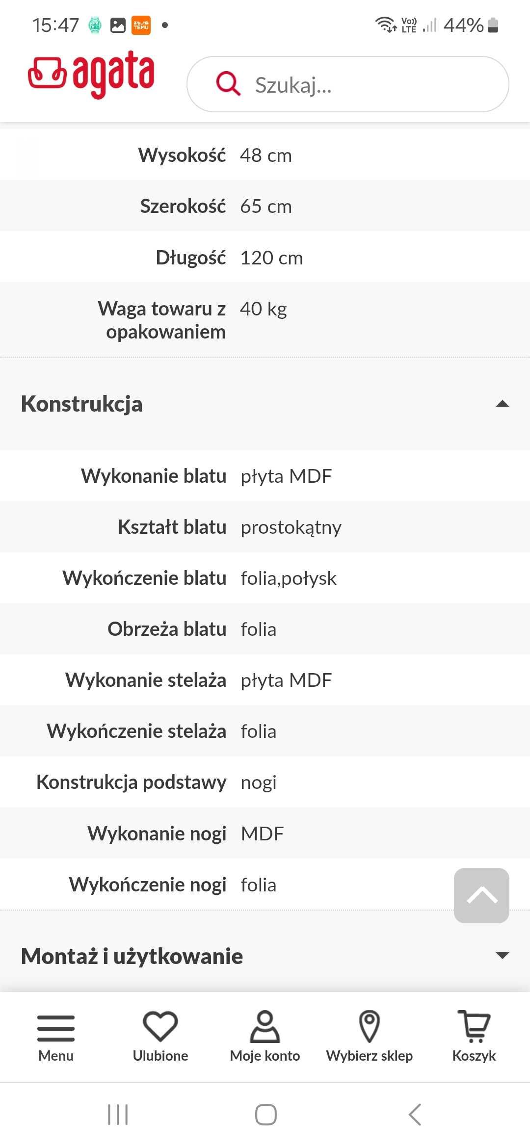 Stolik kawowy/ława połysk biało czarny 120 cm