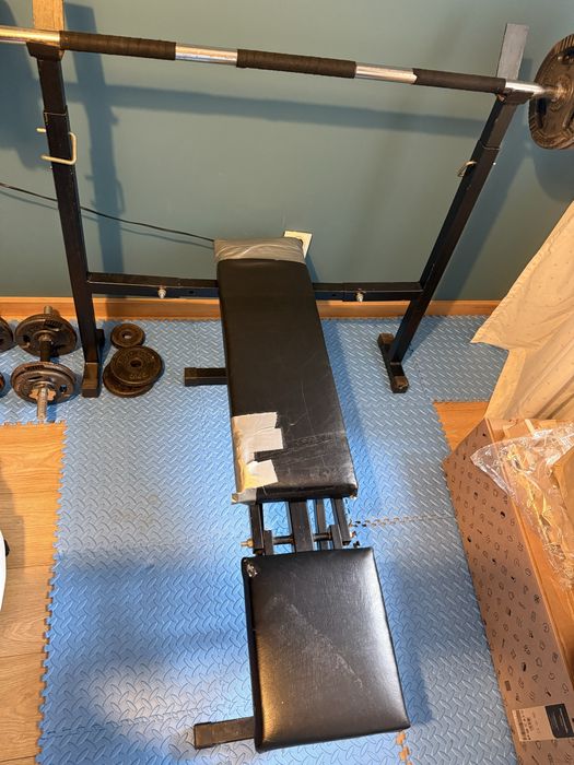 Regulowana ławka Magnus + sztanga + hantle + obciążenie